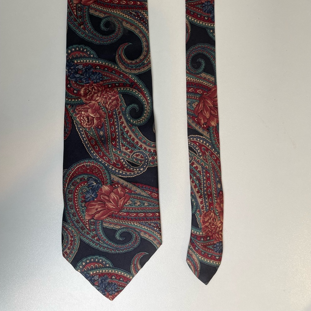 Vintage 90s Silk Paisley Tie Dark Academia Old Money Ralph Lauren Core USA Made